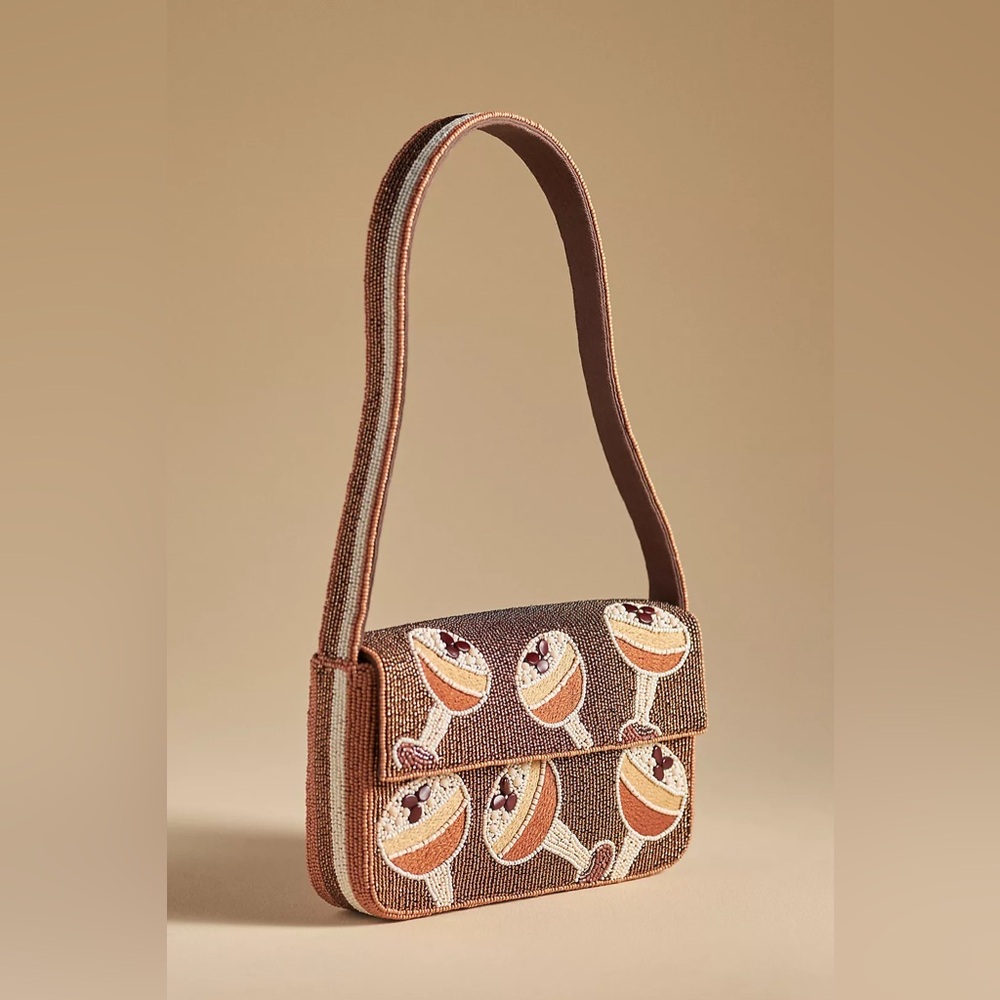 NWT MAEVE ANTHROPOLOGIE ESPRESSO MARTINI 🍸 HAND BAG The Fiona Beaded🤎🤎🤎🤎🤎🤎🤎🤎